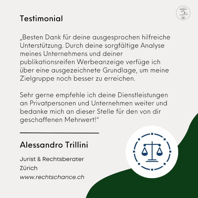 Testimonial / Referenz A. Trillini, Jurist und Rechtsberater