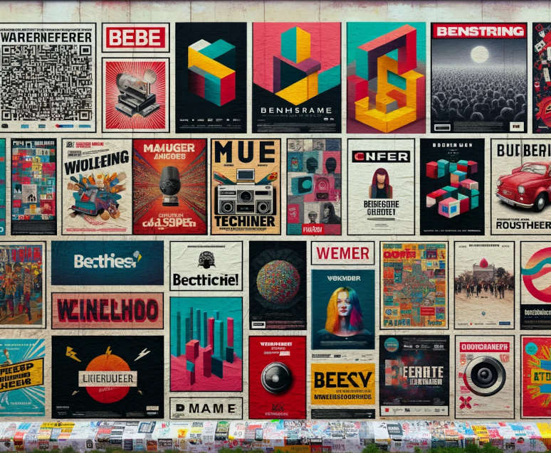 Eine Wand voller Plakate