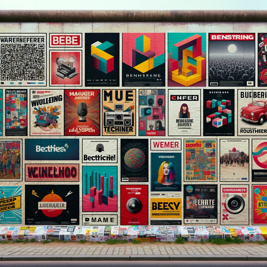 Eine Wand voller Plakate